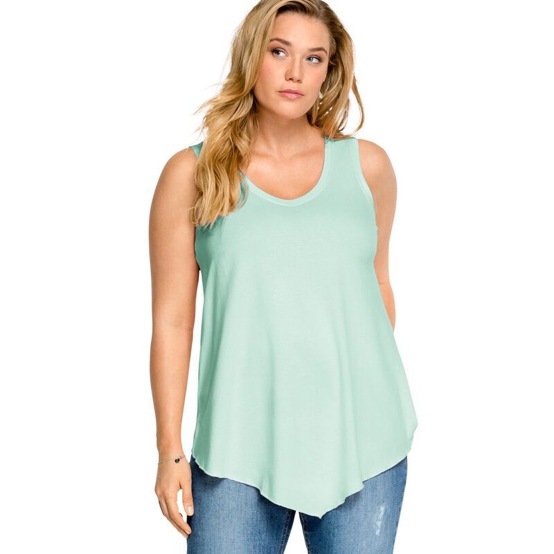 Ellos レディース トップス Tシャツ Vネック プラスサイズ ellos Plusize VNeck Pointed Frontank Antique Mint ミント