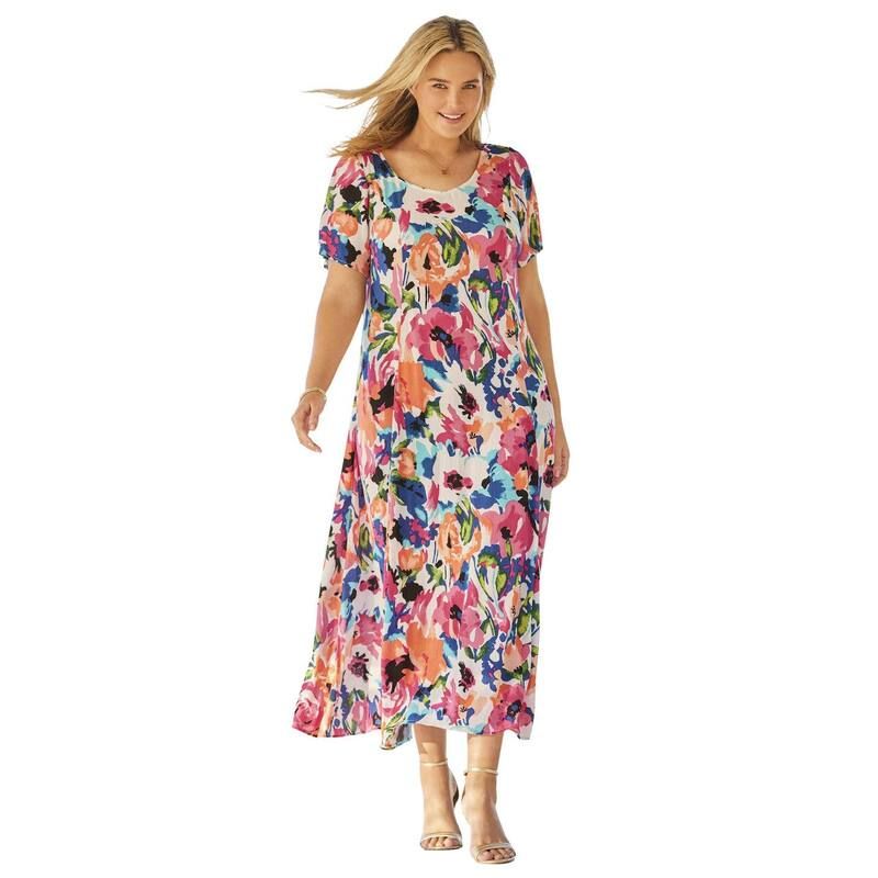 ウーマン ウィズイン レディース トップス ワンピース プラスサイズ プチ 半袖 Woman Within Plusize Petite ShortSleeve Crinkle Dressweet Coral Bloom コーラル 11,701円