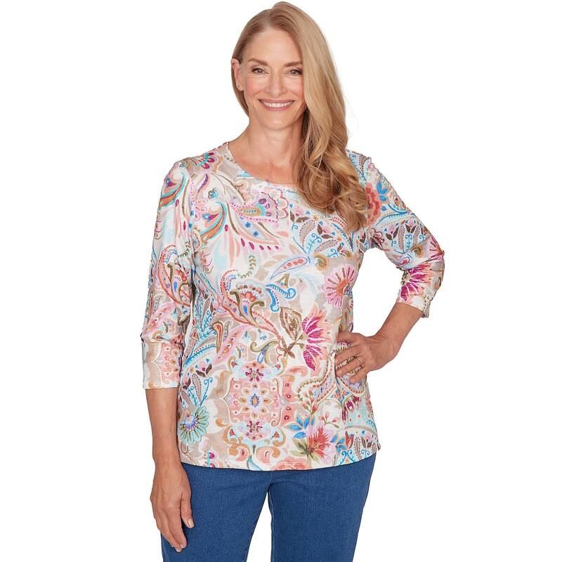 アルフレッド ダナー レディース トップス シャツ フラワー柄 プチ プリーツ フラワー Petite Alfredunner Paisley Floral Pleated Neck Top Tan タン