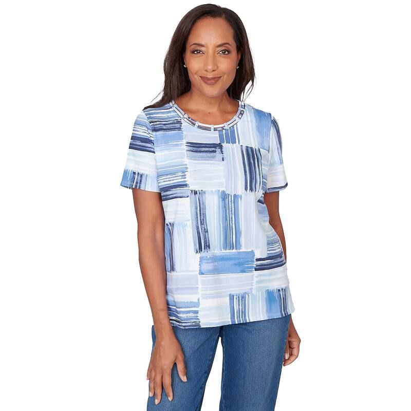 アルフレッド ダナー レディース トップス シャツ プチ Petite Alfredunner Brushstroke Beaded Neck TShirt Blue ブルー
