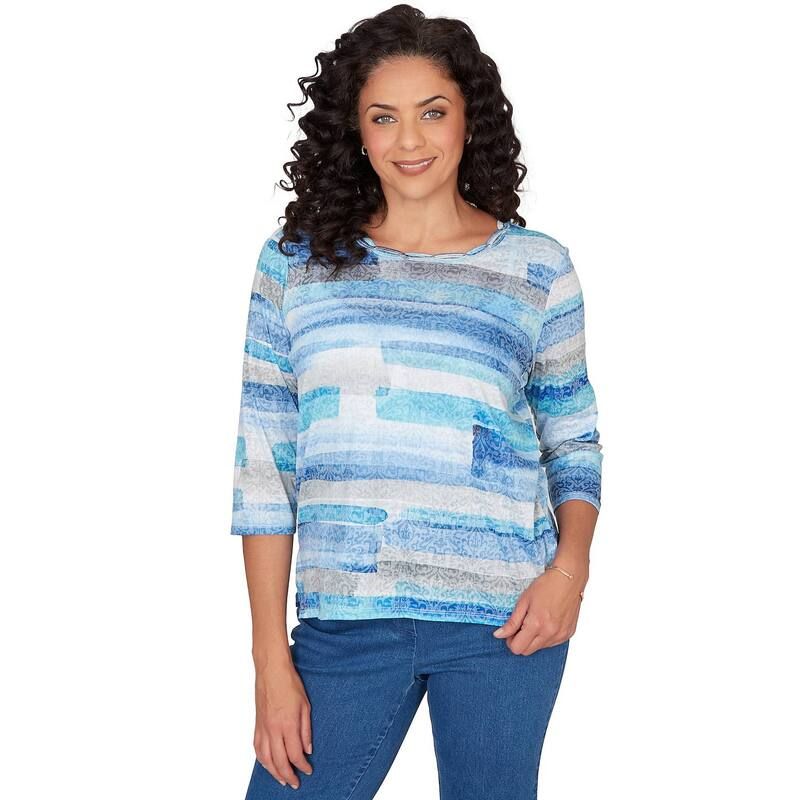 アルフレッド ダナー レディース トップス シャツ プチ Petite Alfredunner Brushstroke Biaderembellished Neck Top Blue ブルー