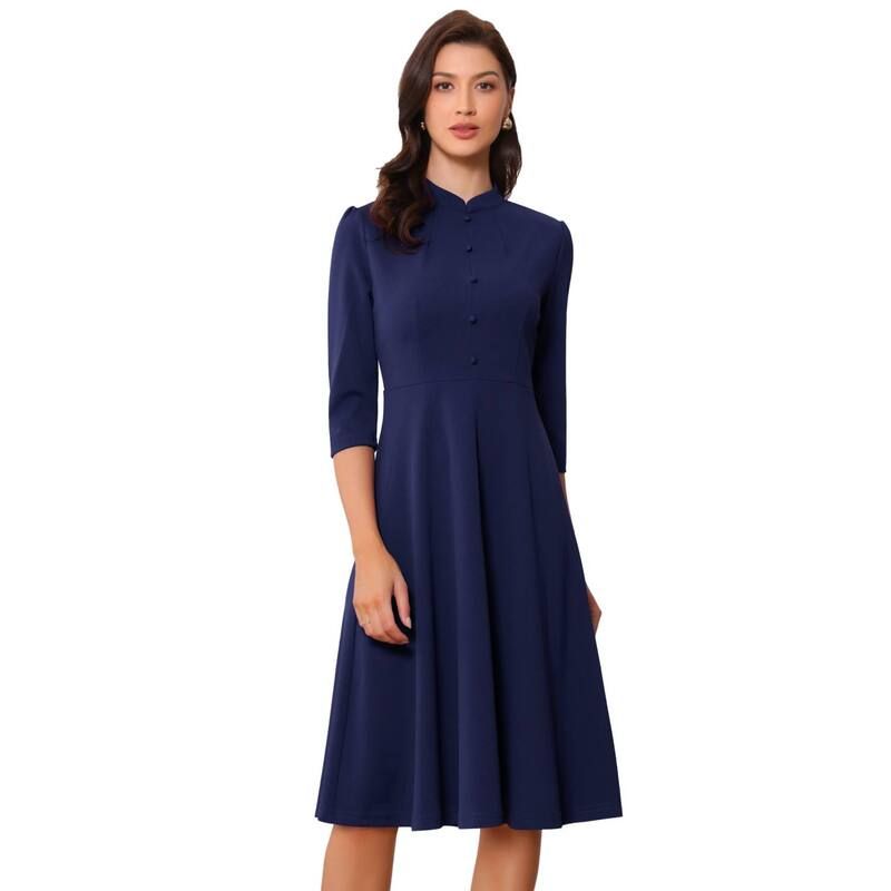 アレグラ ケー レディース トップス ワンピース A ライン ALLEGRA K Sheath Dresses for Womens 34 Sleevestand Collar Elegant Business ALine Dress Dark Blue ブル
