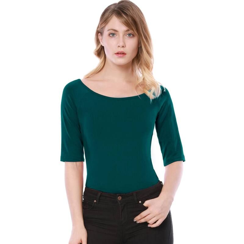 アレグラ ケー レディース トップス シャツ ALLEGRA K Womens Half Sleevescoop Neck Fitted Layering Top TShirt Dark Green グリーン