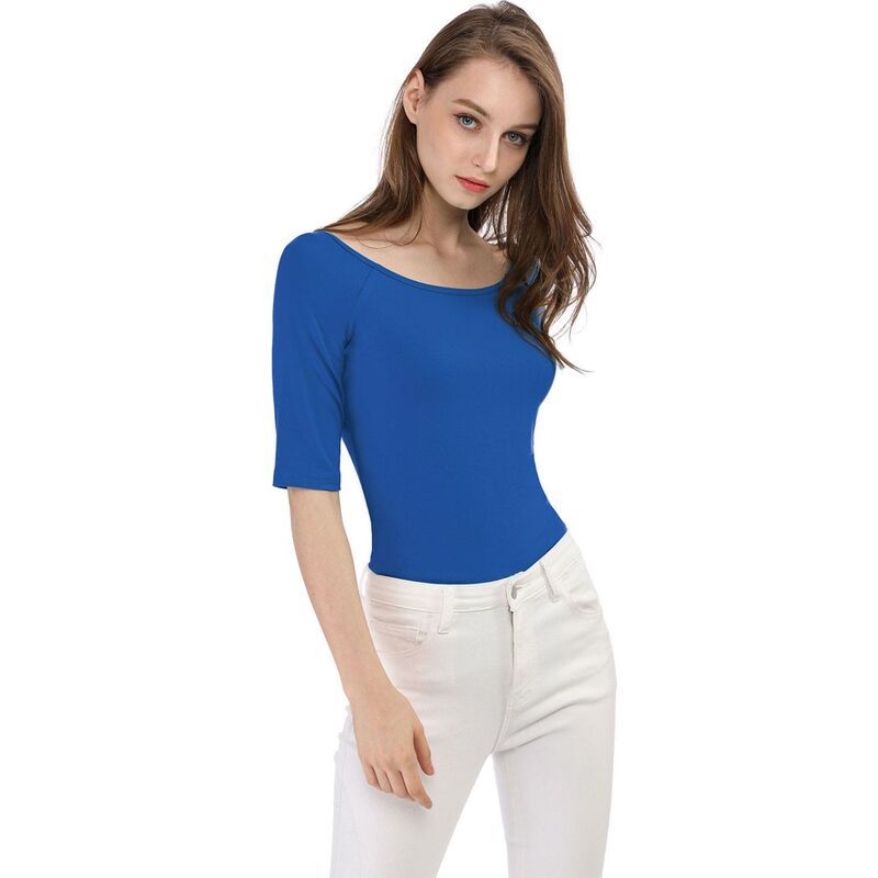 アレグラ ケー レディース トップス シャツ ALLEGRA K Womens Half Sleevescoop Neck Fitted Layering Top TShirt Royal Blue ブルー