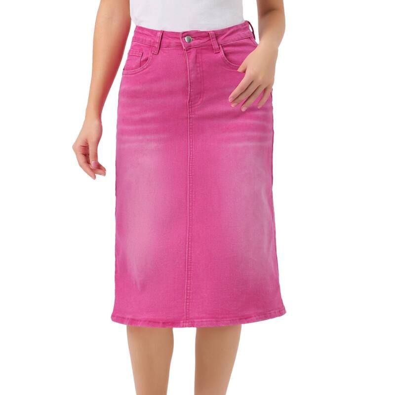 アレグラ ケー レディース ボトムスカート ハイウエスト ミディ デニム ALLEGRA K Casual Denim Skirt for Women High Waistretchy Midi Jean Skirts Washed Pink ピンク