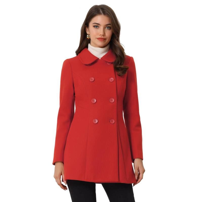 アレグラ ケー レディース アウター ジャケット・ブルゾン コート ALLEGRA K Womens Peter Pan Collar Double Breasted Long Sleeve Winter Coat Red レッド