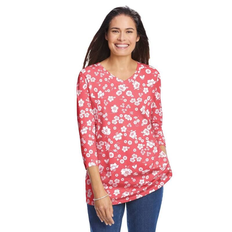 ウーマン ウィズイン レディース トップス Tシャツ Vネック プラスサイズ プリント Woman Within Plusize Perfect Printed ThreeQuarter Sleeve VNeck Tee Sweet Coral Butterf 7,685円