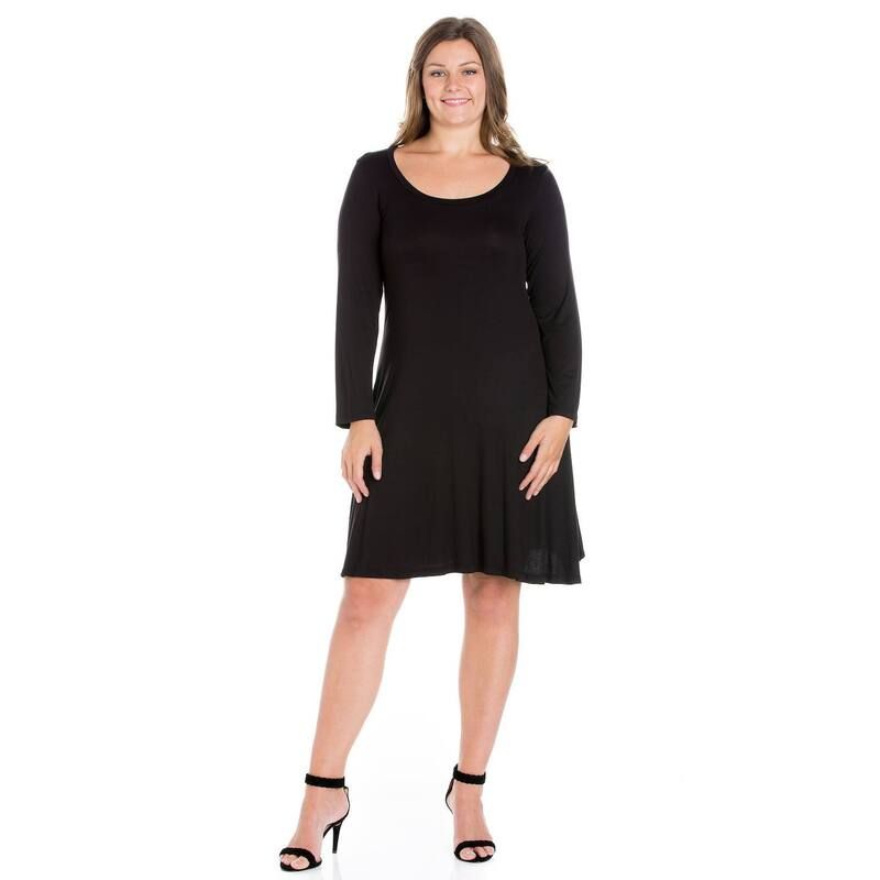 24 セブンコンフォート レディース トップス ワンピース プラスサイズ ミニ Plusize 24seven Comfort Apparelong Sleeve Flared Mini Dress Black ブラック