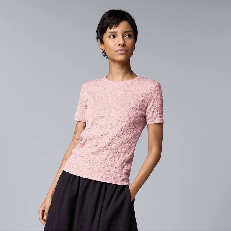 ヴェラウォン レディース トップス Tシャツ プチ Petite Simply Vera Wang Texture Tee Apricot Whisper アプリコット