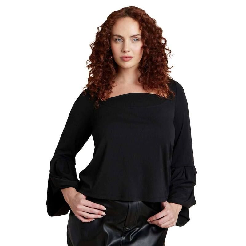 エロクイ レディース トップス シャツ ドレープラスサイズ ELOQUII Womens Plusize Draped Cuff Top Black Onyx ブラック