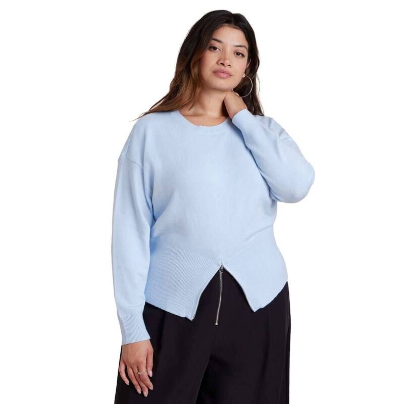 エロクイ レディース アウター ニット・セーター プラスサイズ ELOQUII Womens Plusize Zipper Hem Sweater Crystal Blue ブルー