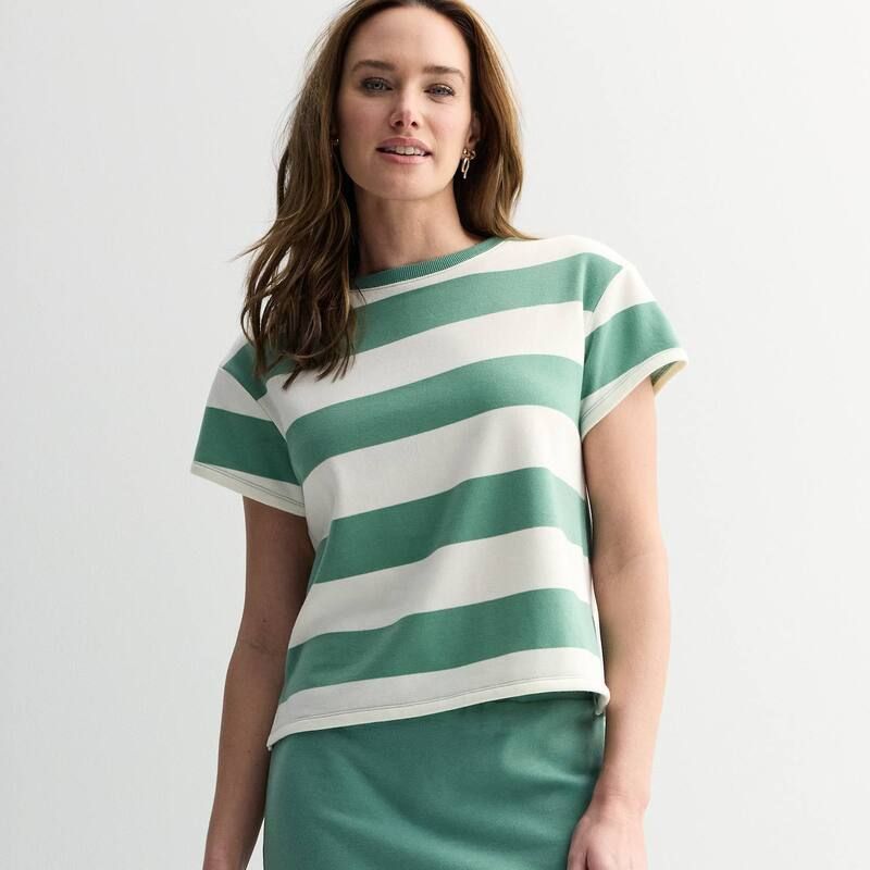 ソノマ レディース トップス Tシャツ パイル Womensonoma Goods For Life French Terry Stripe Tee Green Ivory Stripe アイボリー