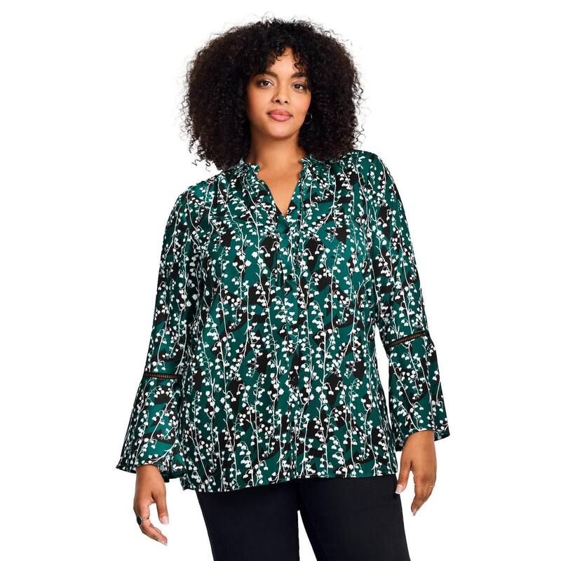 アベニュー レディース トップス シャツ プラスサイズ ブラウス Avenue Womens Plusize Button Front Poet Blouse Green Shadow Lily グリーン