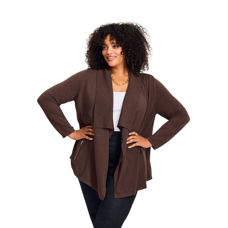 アベニュー レディース アウター ニット・セーター プラスサイズ カーディガン Avenue Womens Plusize Cascade Cardigan Zipper Pocket Chocolate チョコレート