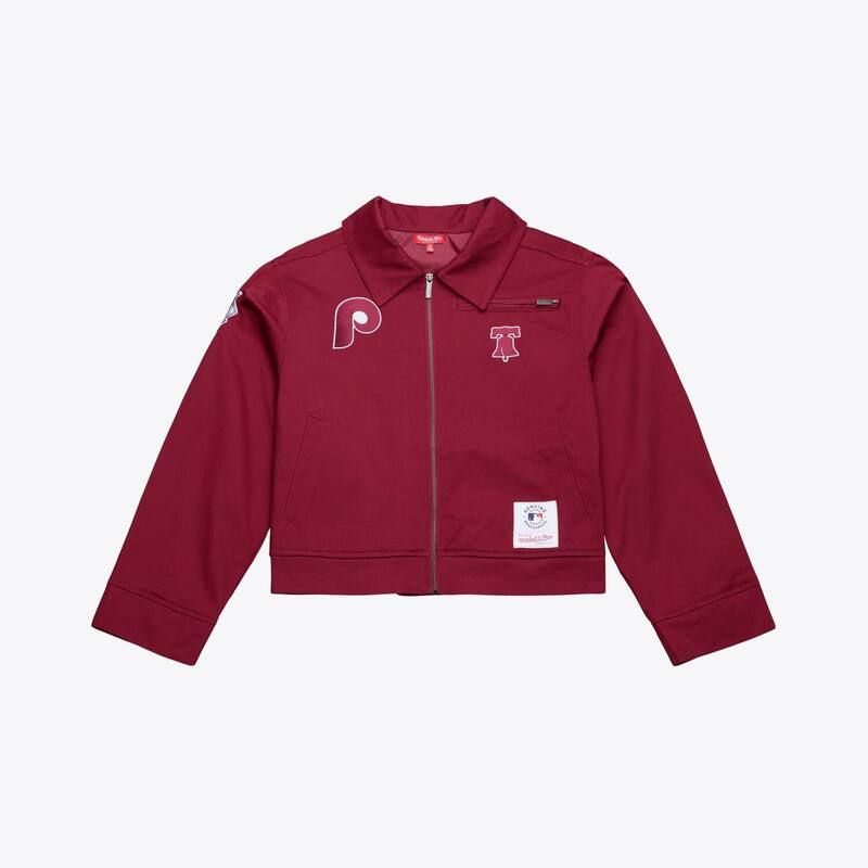 ミッチェルネス レディース アウター ジャケット・ブルゾン クロップド Womens Mitchell Ness Burgundy Philadelphia Philliescript Mechanicropped FullZip Jacket Phl Med