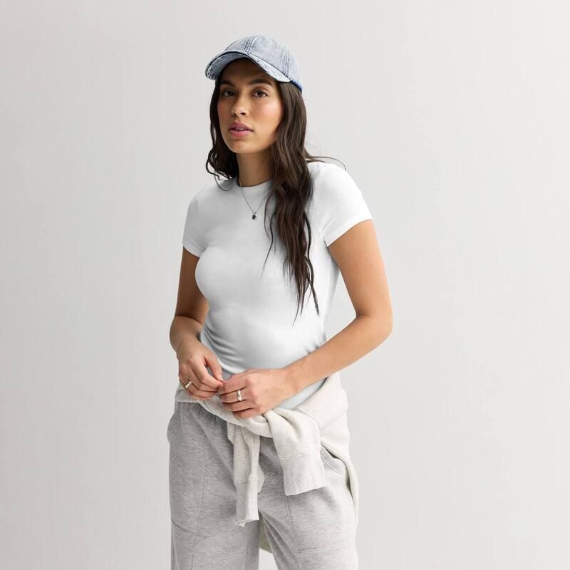 エスオー レディース トップス Tシャツ クルーネック リブ Juniors SO Ribbed Crew Neck Short Sleeve Top Modern White ホワイト