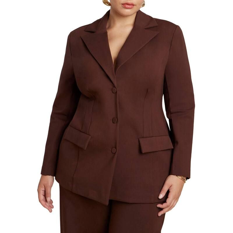 エロクイ レディース アウター ジャケット・ブルゾン プラスサイズ ブレザー ELOQUII Womens Plusize The Ultimate Nipped Waist Blazer Chicory Coffee コーヒー
