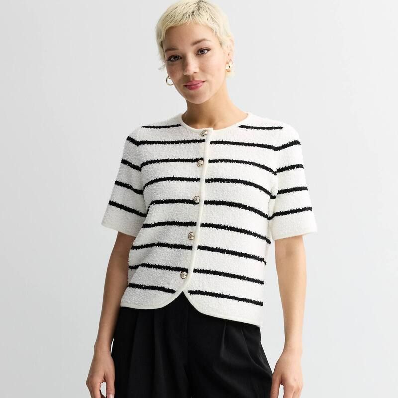ナインウェスト レディース アウター ニット・セーター Womens Nine Westexturelbow Sleeve Sweater White Leah Stripe ホワイト