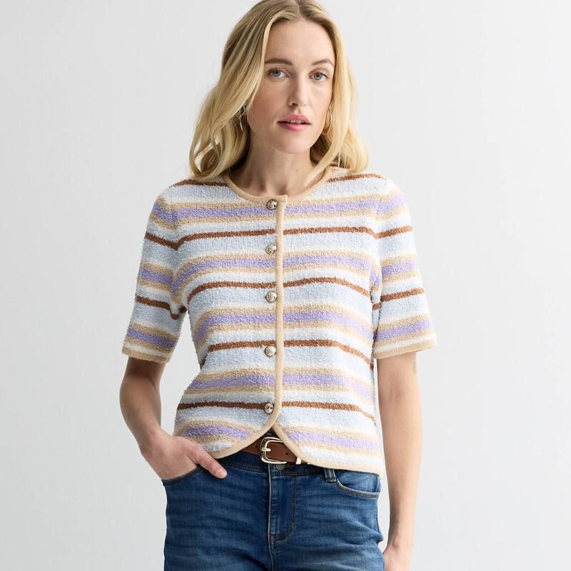 ナインウェスト レディース アウター ニット・セーター Womens Nine Westexturelbow Sleeve Sweater Blue Rhianne Stripe ブルー