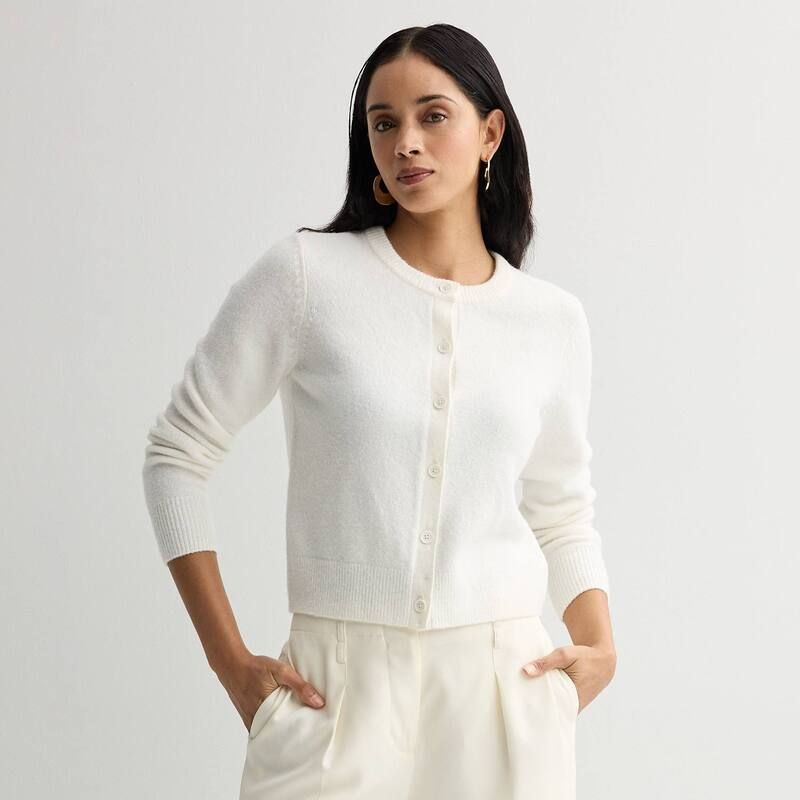 ナインウェスト レディース アウター ニット・セーター クルーネック Womens Nine West Button Front Crewneck Sweater Daisy Dew