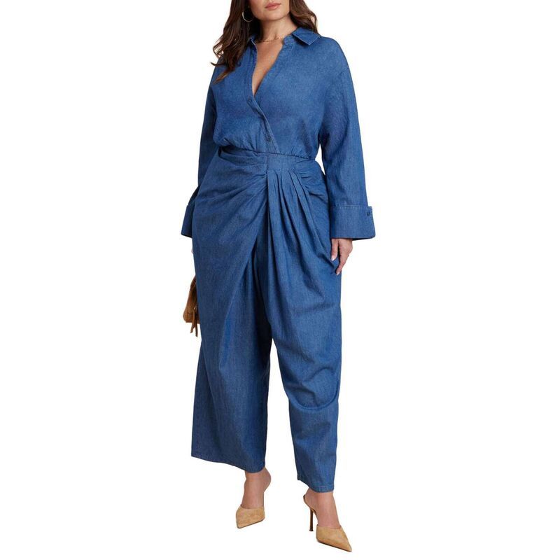 エロクイ レディース トップス ワンピース プラスサイズ プリーツ ジャンプスーツ ELOQUII Womens Plusize Chambray Pleated Jumpsuit Medium Wash