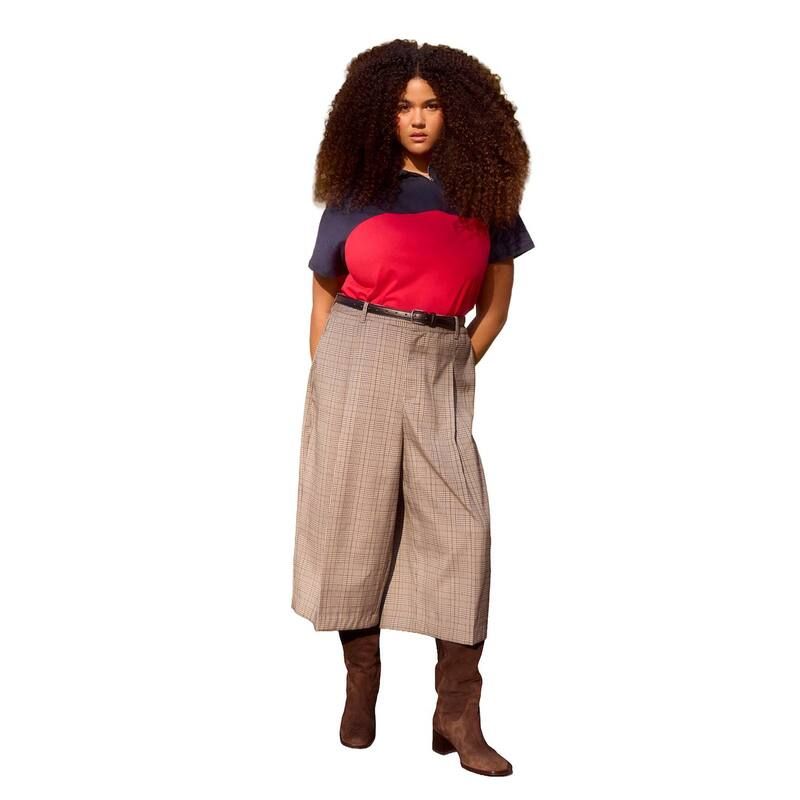エロクイ レディース ボトムス カジュアルパンツ プラスサイズ ELOQUII Womens Plusize Plaid Culotte Trouser Brown Plaid ブラウン