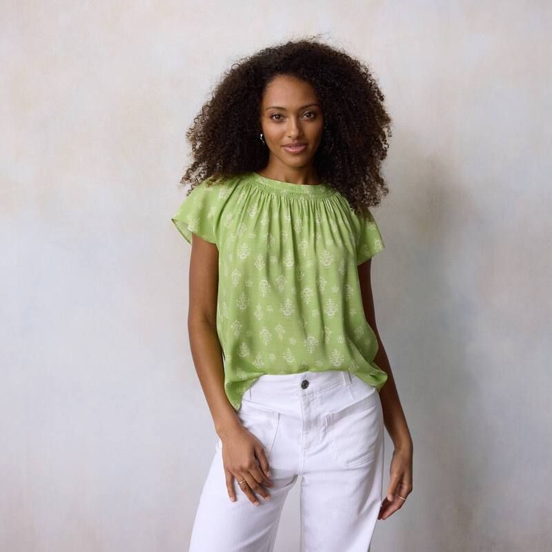 LC Lauren Conrad レディース トップス シャツ Womens LC Lauren Conrad Shirred Neck Shell Top Green Payton Stamp グリーン