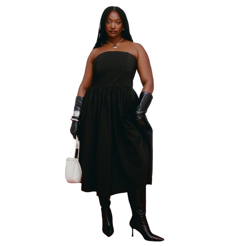 エロクイ レディース トップス ワンピース プラスサイズ ミディ ストラップレス ELOQUII Womens Plusize Strapless Flare Midi Dress Black Onyx ブラック