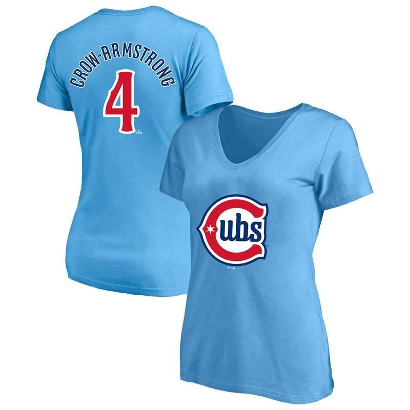 プロファイル レディース トップス Tシャツ Vネック プラスサイズ Womens Profile Pete CrowArmstrong Light Blue Chicago Cubs Plusize Name Number VNeck TShirt Cub