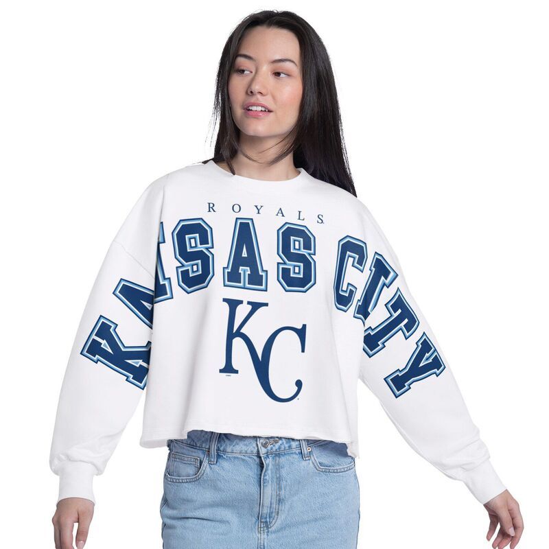 ジースリー フォーハー バイ カール バンクス レディース トップス Tシャツ スウェット クロップド Womens GIII 4Her by Carl Banks White Kansas City Royals Bleachers Cropped Pull