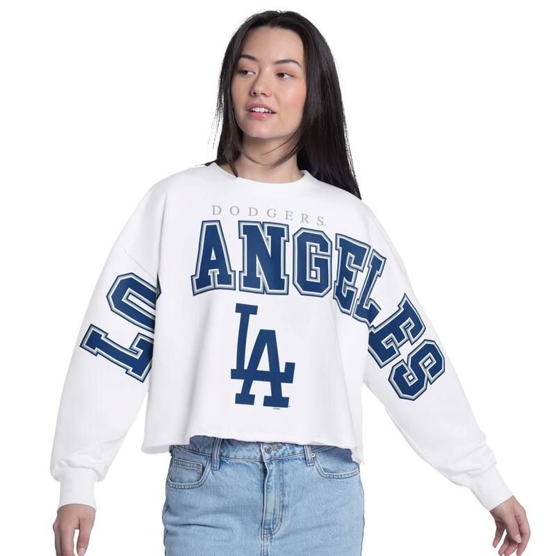 ジースリー フォーハー バイ カール バンクス レディース トップス Tシャツ スウェット クロップド Womens GIII 4Her by Carl Banks White Los Angeles Dodgers Bleachers Cropped Pul
