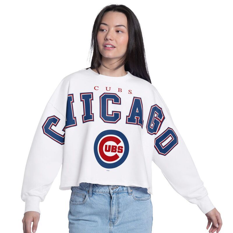 ジースリー フォーハー バイ カール バンクス レディース トップス Tシャツ スウェット クロップド Womens GIII 4Her by Carl Banks White Chicago Cubs Bleachers Cropped Pullover S