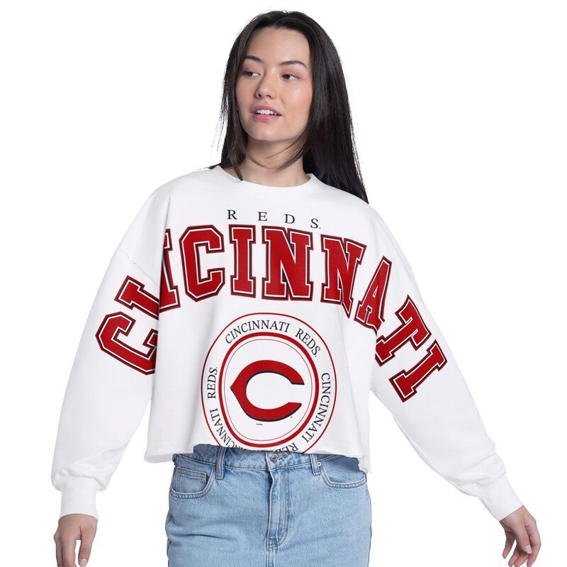 ジースリー フォーハー バイ カール バンクス レディース トップス Tシャツ スウェット クロップド Womens GIII 4Her by Carl Banks White Cincinnati Reds Bleachers Cropped Pullove