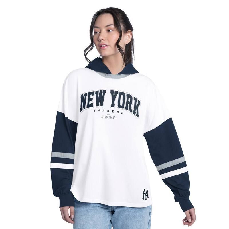 ジースリー フォーハー バイ カール バンクス レディース トップス Tシャツ Womens GIII 4Her by Carl Banks WhiteNavy New York Yankees Key Player Oversized Hooded Long