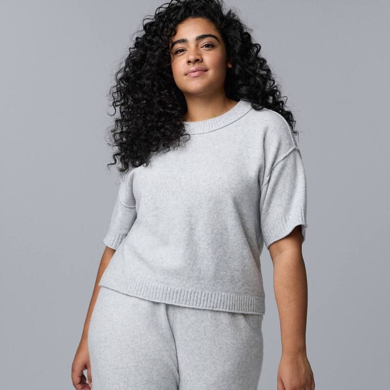 ヴェラウォン レディース アウター ニット・セーター プラスサイズ Plusize Simply Vera Wang Luxe Cashmere Blend Short Sleeve Sweater Light Gray Fox Heather グレー