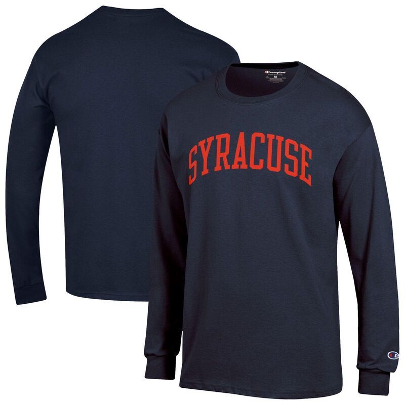 チャンピオン レディース トップス Tシャツ Mens Championavy Syracuse Orange Basic Arch Long Sleeve TShirt Syr Navy ネイビー