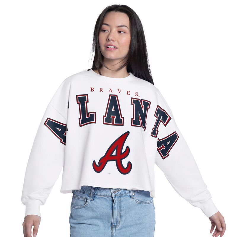 ジースリー フォーハー バイ カール バンクス レディース トップス Tシャツ スウェット クロップド Womens GIII 4Her by Carl Banks White Atlanta Braves Bleachers Cropped Pullover
