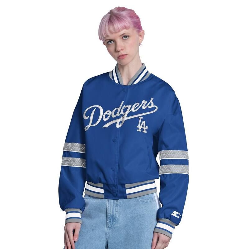 スターター レディース アウター ジャケット・ブルゾン Womenstarteroyalos Angeles Dodgers Interception FullSnap Varsity Jacket Lad Blue ブルー