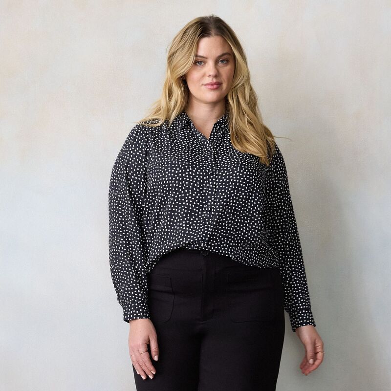 LC Lauren Conrad レディース トップス シャツ プラスサイズ Plusize LC Lauren Conrad Button Front Shirt Black Frosty Dot ブラック