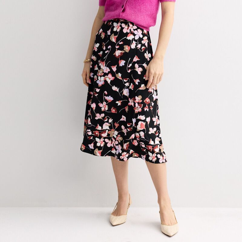 ナインウェスト レディース ボトムスカート ミディ ニット Womens Nine West Knit Midi Skirt Black Darya Floral ブラック