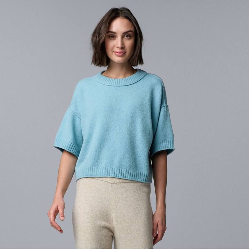 ヴェラウォン レディース アウター ニット・セーター Womensimply Vera Wang Luxe Cashmere Blend Short Sleeve Sweater Mystic Gulf