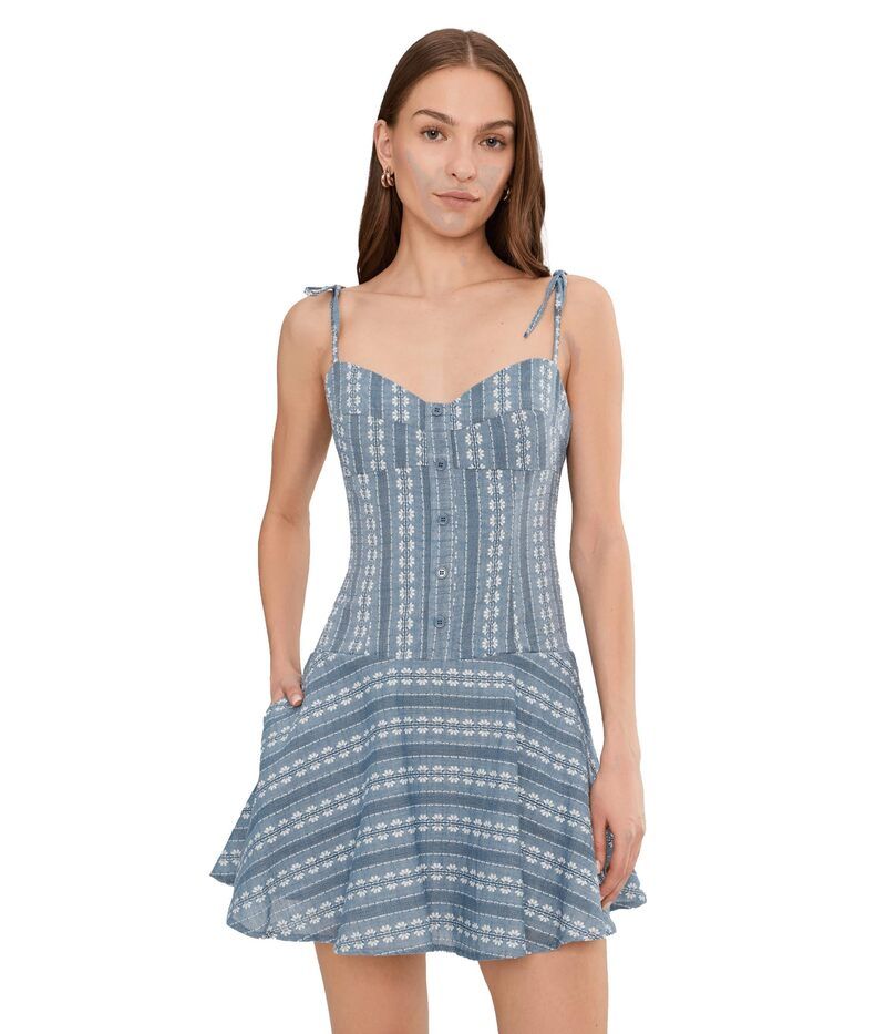 アヴェックレフィーユ レディース トップス ワンピース ミニ シャツ Avec Les Filles Drop Waist Shirting Mini Dress Blue White ホワイト