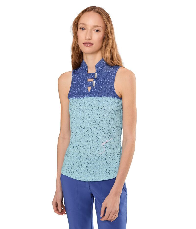 ジャイミーサドック レディース トップス シャツ プリント ノースリーブ Jamie Sadock Dotted Uprint Sleeveless Polo Slate Purple スレート