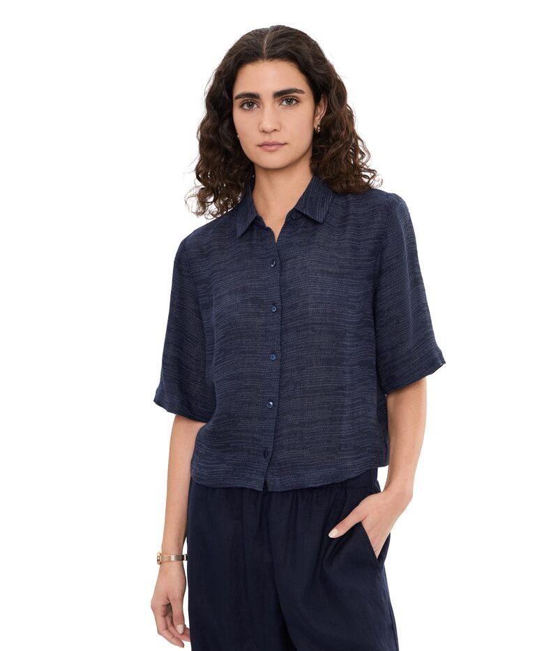 エイリーンフィッシャー レディース トップス シャツ リネン Eileen Fisher Linen Gauze Strata Classicollar Shirt Ink