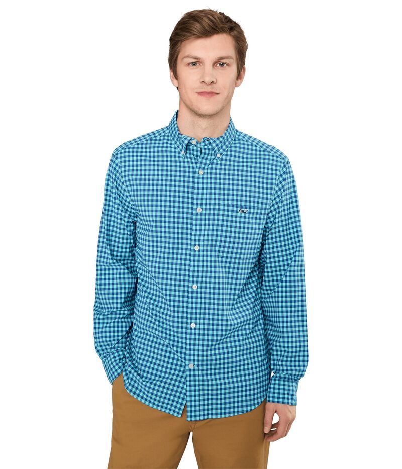 ヴァインヤードヴァインズ メンズ トップス シャツ ギンガムチェック ギンガム Vineyard Vines Topsail Gingham Featherweight Performance Shirt Sea Splash