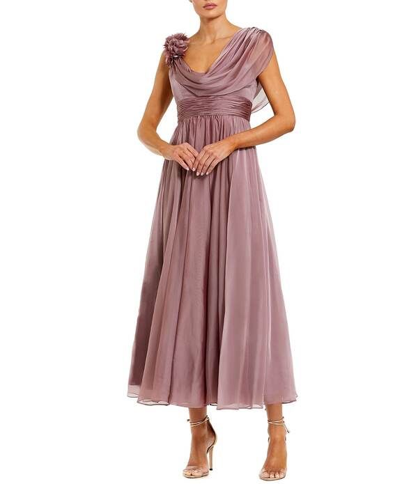マックダガル レディース トップス ワンピース シフォン Mac Duggal Chiffon Cowl Neck Long Dress With 3D Flowers Antique Rose