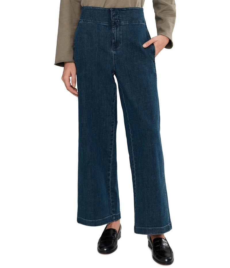 エイリーンフィッシャー レディース ボトムス カジュアルパンツ プチ コットン デニム Eileen Fisher Petite Cotton Stretch Denim Fullength Wide Pants Medium Indigo インディゴ