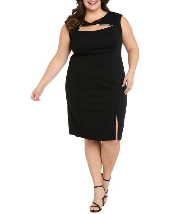 アールアンドエムリチャーズ レディース トップス ワンピース プラスサイズ R M Richards Plusize Rhinestone Trim Frontwist Sheath Dress Black ブラック