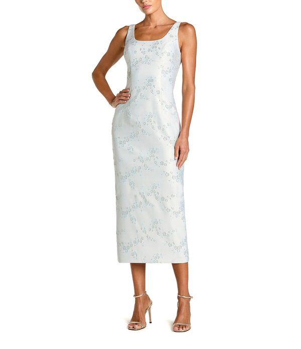 マックダガル レディース トップス ワンピース ミディ ノースリーブ Mac Duggal Sleevelesscoop Neck Brocade Midi Dress Blue Multi ブルー