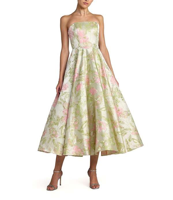 マックダガル レディース トップス ワンピース A ライン フラワー柄 ミディ ストラップレス フラワー Mac Duggal Floral Jacquard Strapless ALine Midi Dressage Multi セージ